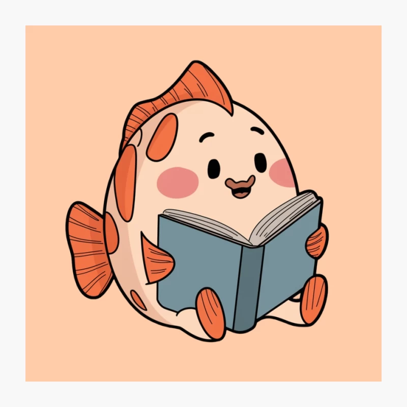 Cute Cartoon Fish Reading Book Pin
