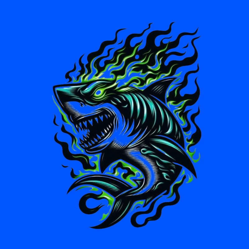 Fierce Tribal Shark with Flames Throw Pillow