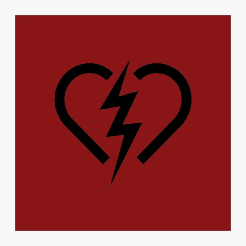 Black and White Minimalist Lightning Heart Symbol Pin