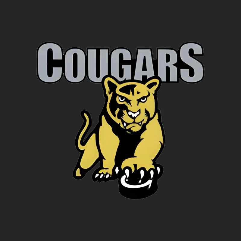 Fierce Yellow Cougar Sports Team Logo with Gray Text Male Pullover Sweatshirt