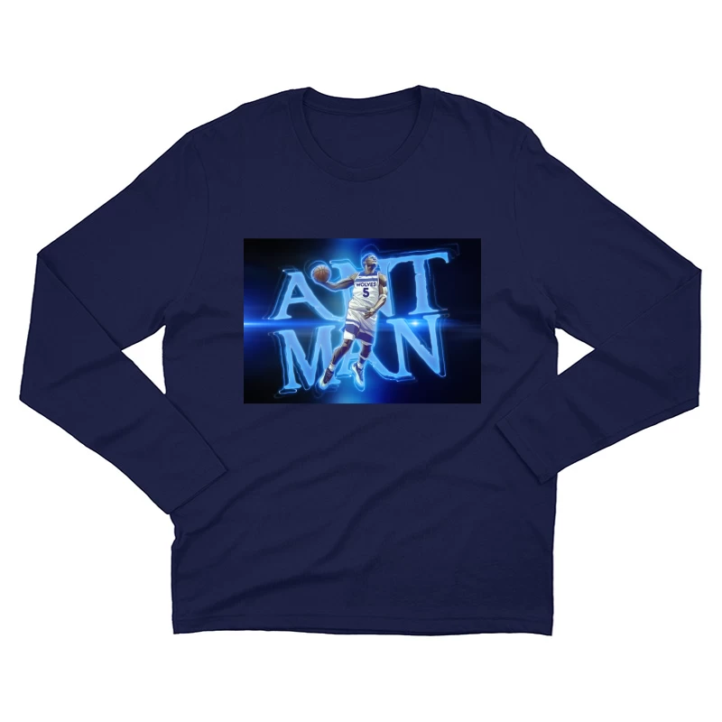 Minnesota Timberwolves Player in Dynamic Neon Blue Basketball Art Male Long Sleeve T-Shirt