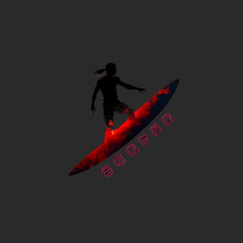 Dynamic Surfer Silhouette with Red Wave Effect Baseball Cap