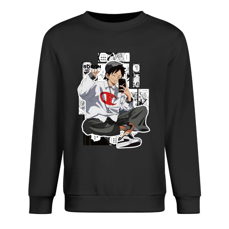 Junge mit Smartphone und lässigem Stil Herren Pullover Sweatshirt