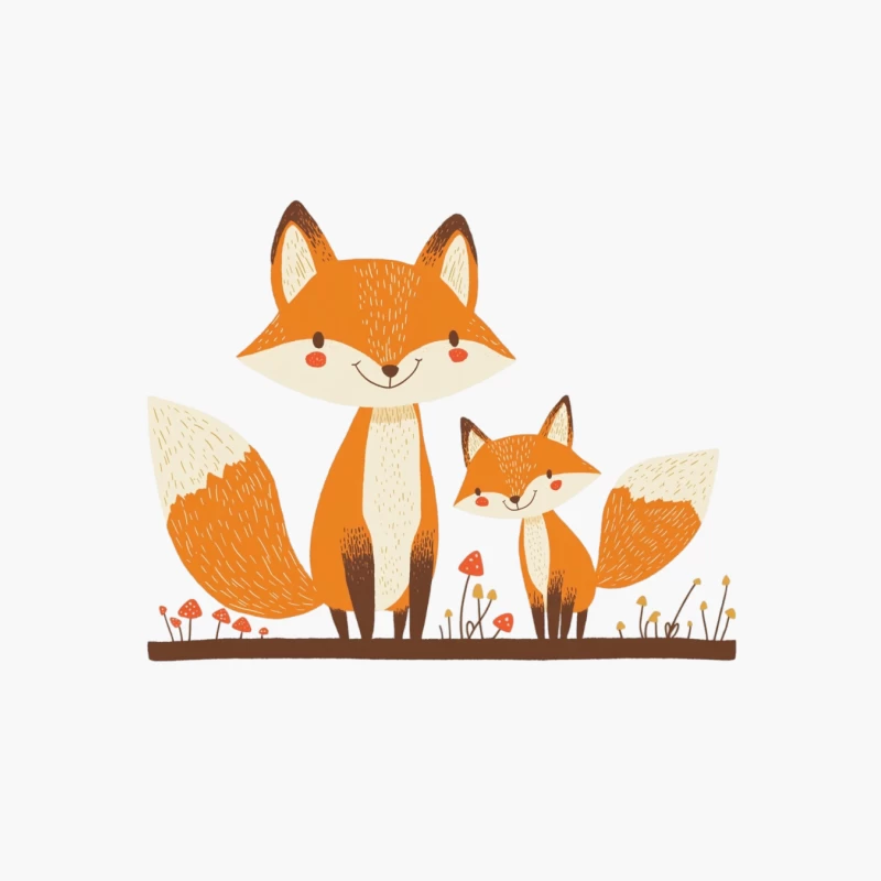 Cute Cartoon Fox Family in Woodland Setting Cotton Tote Bag