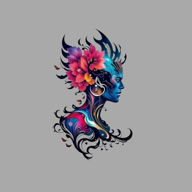 Colorful Abstract Silhouette with Flowers Male Pullover Hoodie
