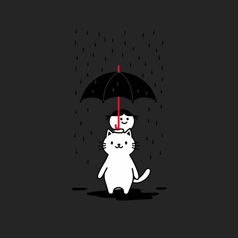 Cute Cat Sheltered Under Umbrella in Rain Male Pullover Sweatshirt