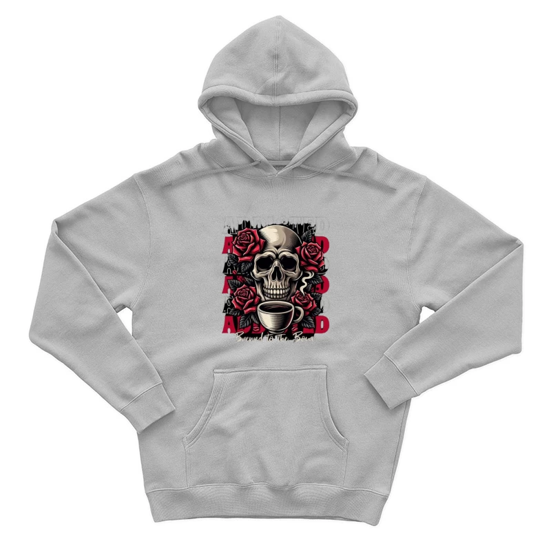 Gothic Skull with Roses and Coffee - "Brewed to the Bone" Male Pullover Hoodie