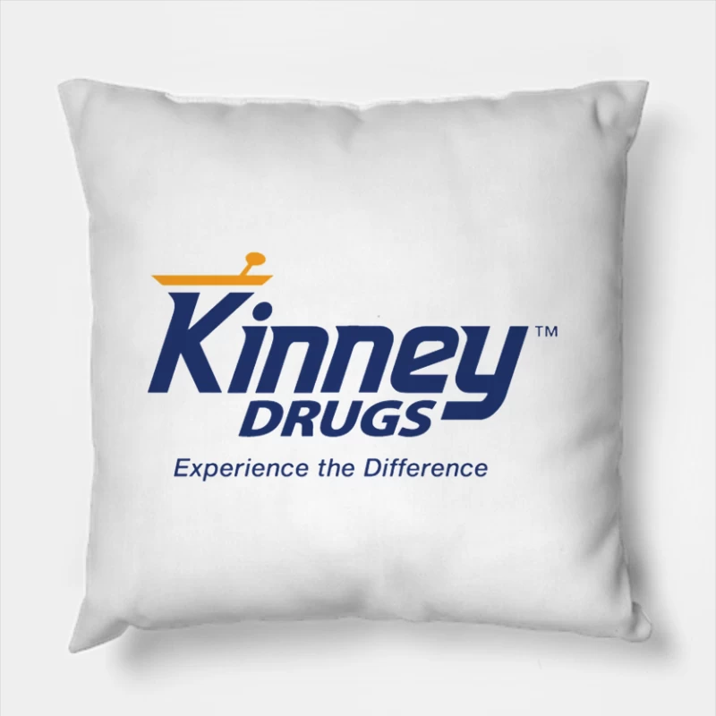 Kinney Drugs Pharmacy Logo with Blue Text and Orange Accent Throw Pillow