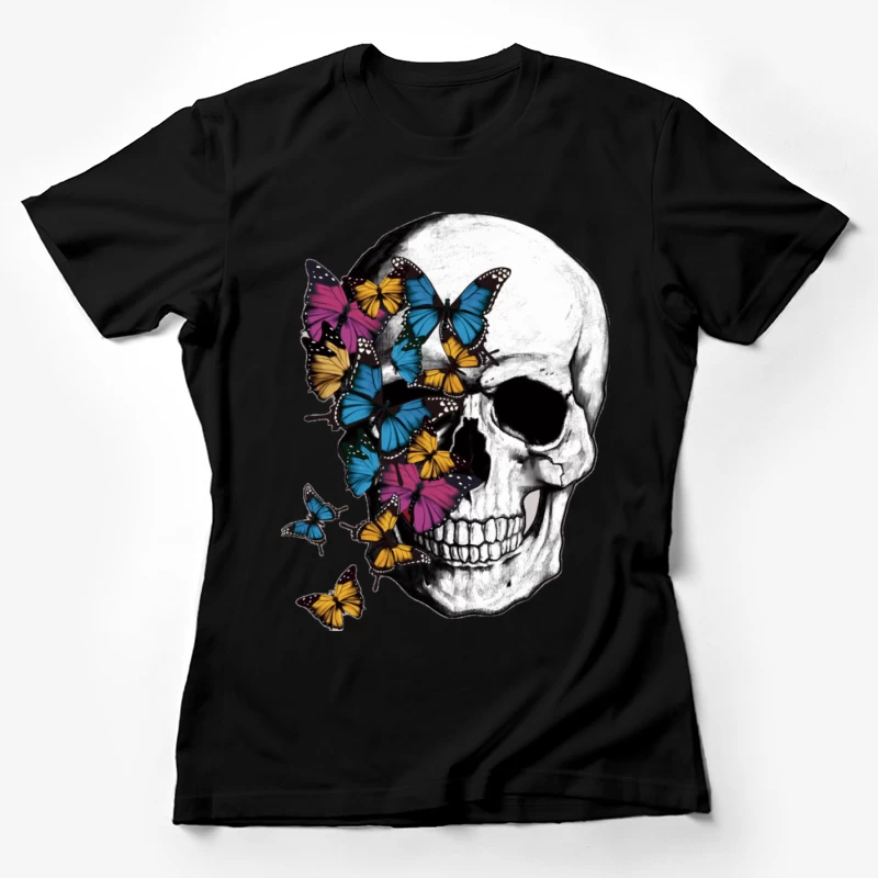 Schädel mit bunten Schmetterlingen Damen T-Shirt