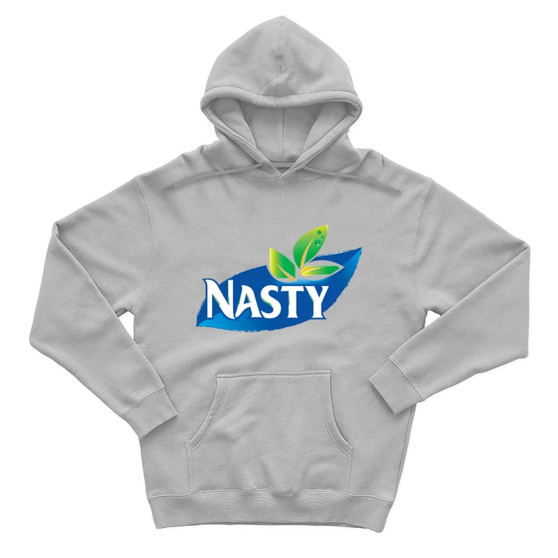 Nasty Brand Logo with Blue Banner and Green Leaf Emblem Male Pullover Hoodie