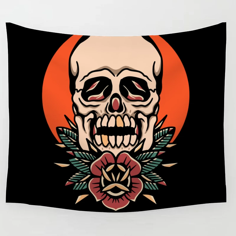 Skull with Floral Design Tapestry