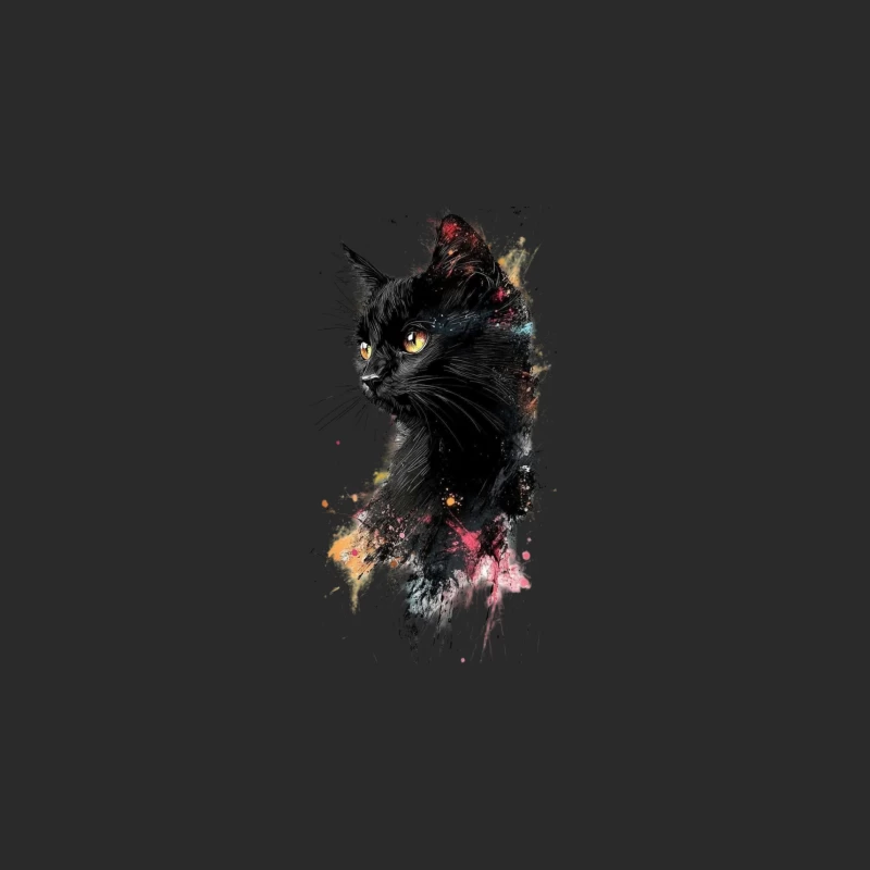 Colorful Watercolor Portrait of a Black Cat Baseball Cap