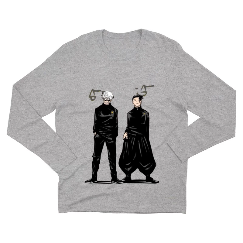 Zwei Charaktere in schwarzer Kleidung Herren Langarm T-Shirt