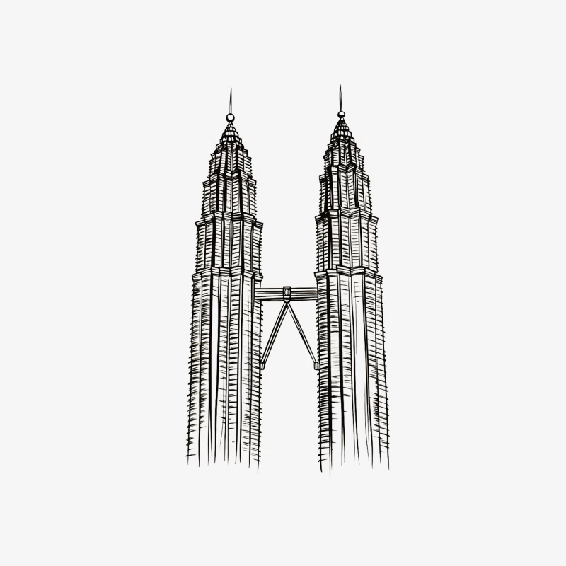 Line Drawing of Iconic Petronas Twin Towers in Kuala Lumpur Male Pullover Sweatshirt