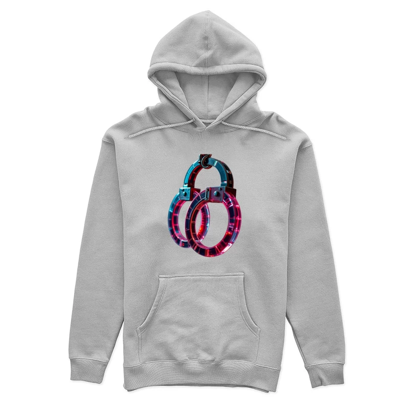 Illuminated Cyberpunk Handcuffs with Neon Pink and Blue Glow Female Pullover Hoodie