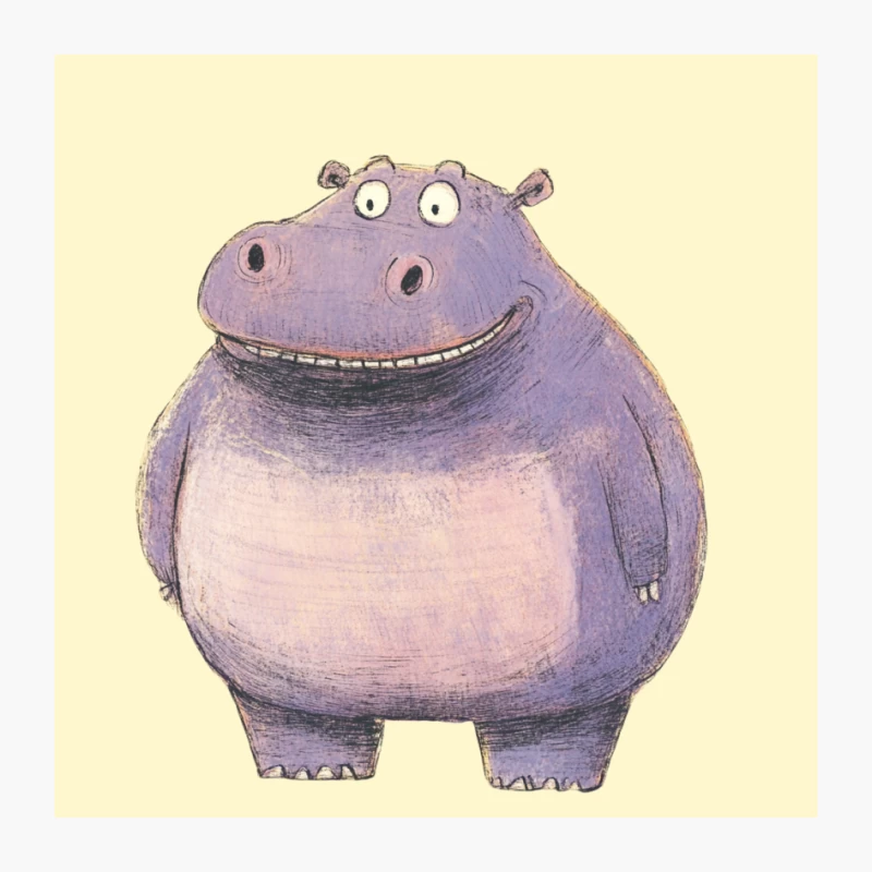 Cute Purple Cartoon Hippo Illustration Pin