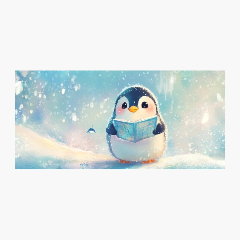 Cute Penguin Reading Book in Snowy Winter Illustration Coffee Mug