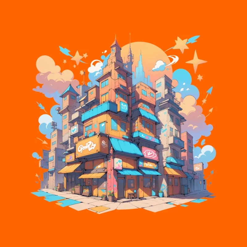Colorful Urban Cityscape in Cartoon Style Mouse Pad