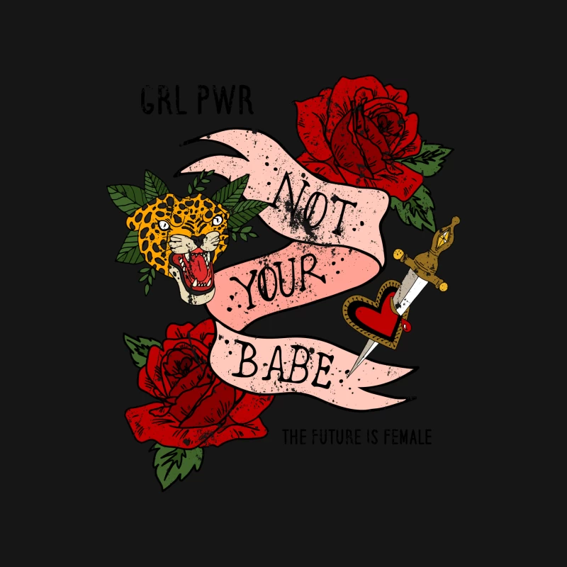 Tatouage d'art classique avec rose et léopard Femme Manches Longues T-Shirt