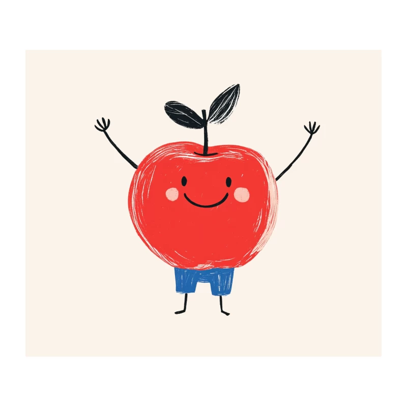 Cute Anthropomorphic Smiling Red Apple with Blue Shorts Tapestry