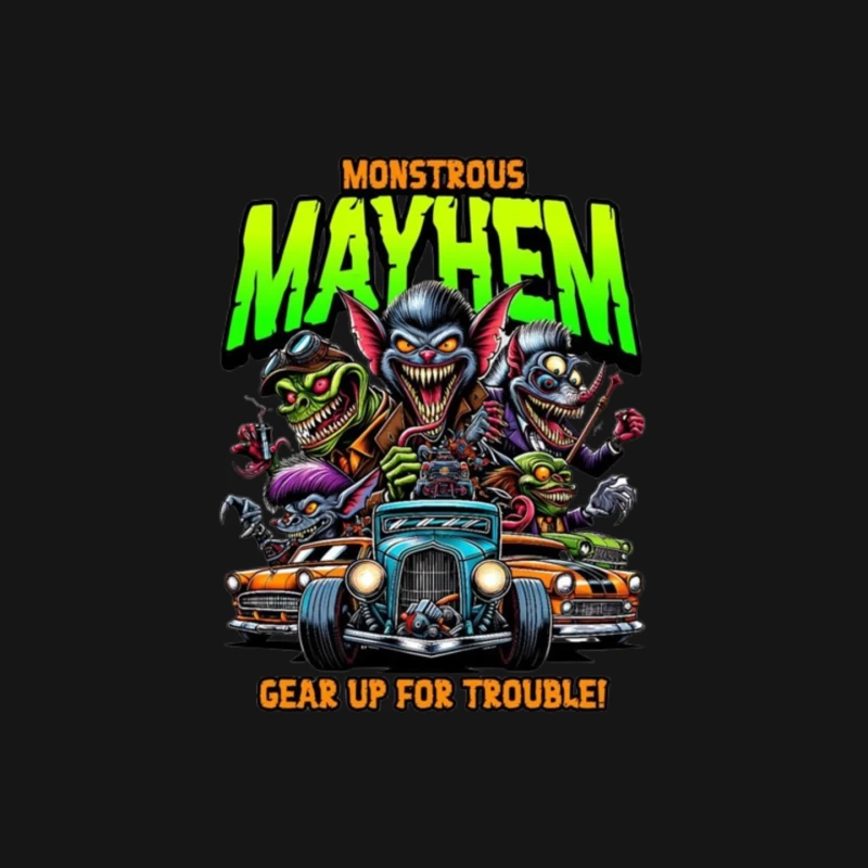 Monstrous Mayhem: Hot Rod Monsters Racing Retro Design Mouse Pad