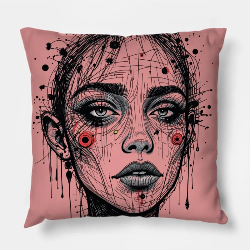 Futuristic Abstract Portrait Illustration Throw Pillow
