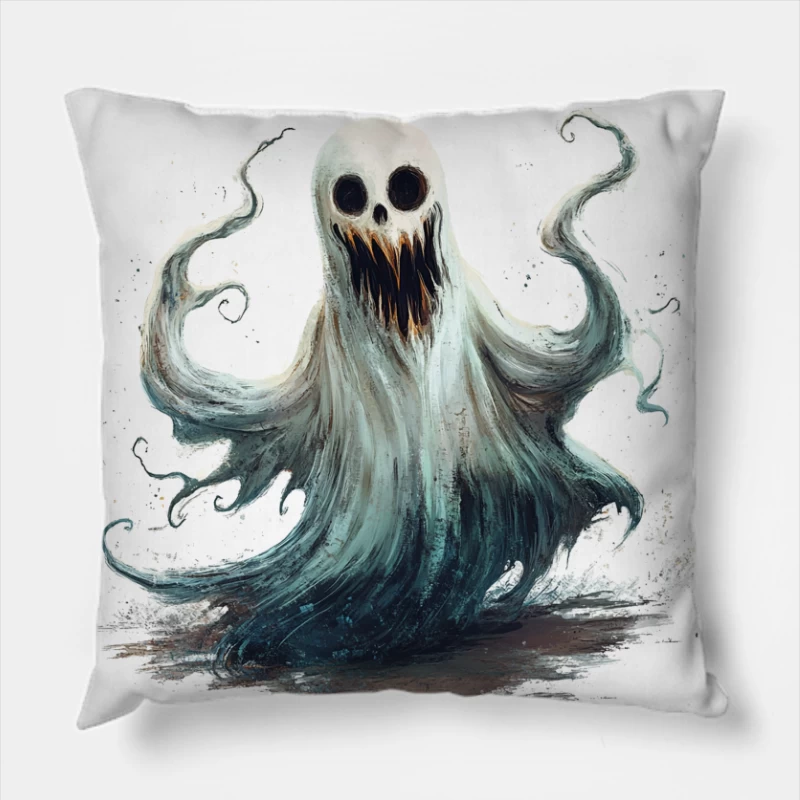 Ethereal Ghost Monster with Haunting Expression Throw Pillow