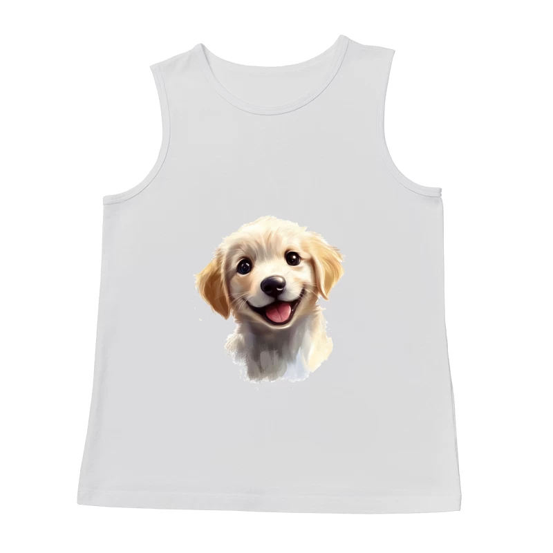 Adorable Smiling Golden Retriever Puppy Digital Portrait Male Tank Top