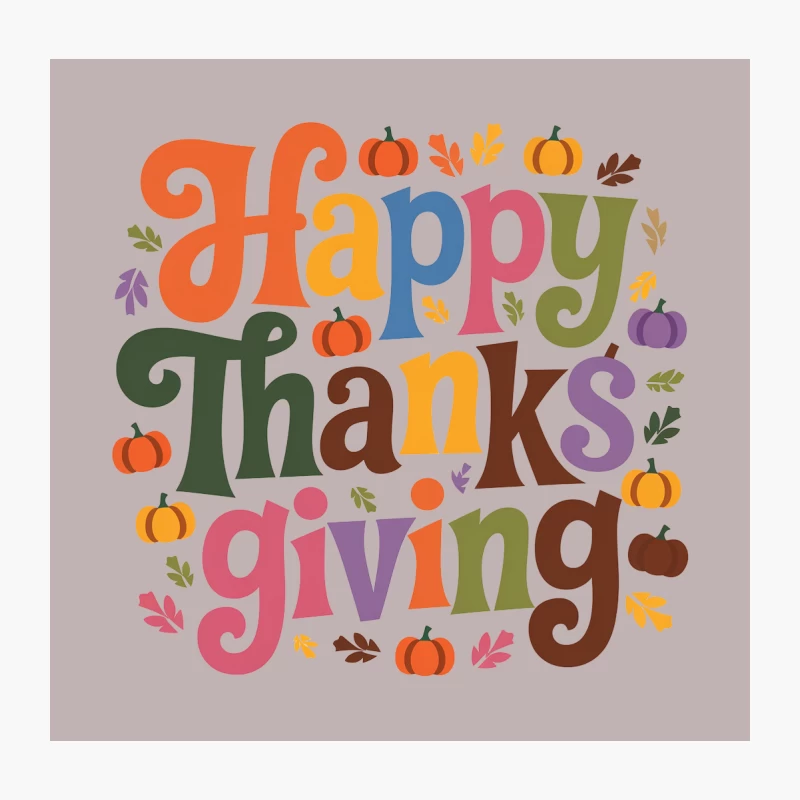 Colorful Thanksgiving Greeting with Autumn Motifs Throw Pillow