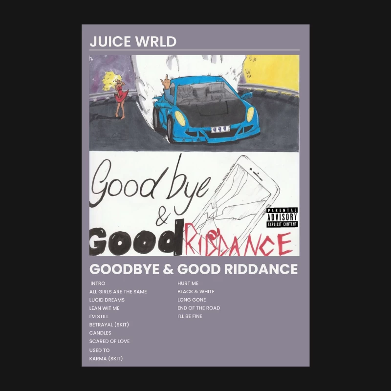 Juice WRLD's "Goodbye & Good Riddance" Album Cover with Track List and Illustration Male Long Sleeve T-Shirt