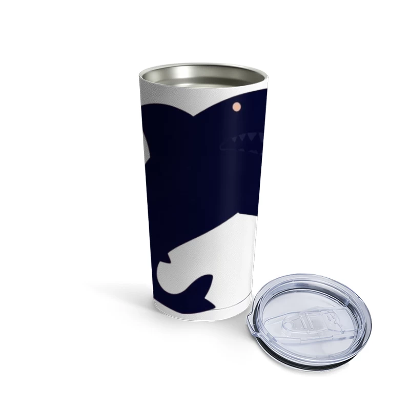 Navy Blue Cartoon Shark Silhouette Travel Mug