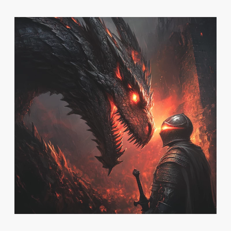 Epic Confrontation: Knight Faces Fiery Dragon in Dark Fantasy Battle Throw Pillow