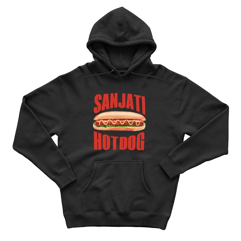 Sanjati Hotdog-Logo mit Wurst und Senf Herren Pullover Hoodie