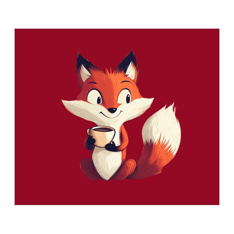 Adorable Cartoon Fox Enjoying Coffee: Cute Animal Illustration Tapestry