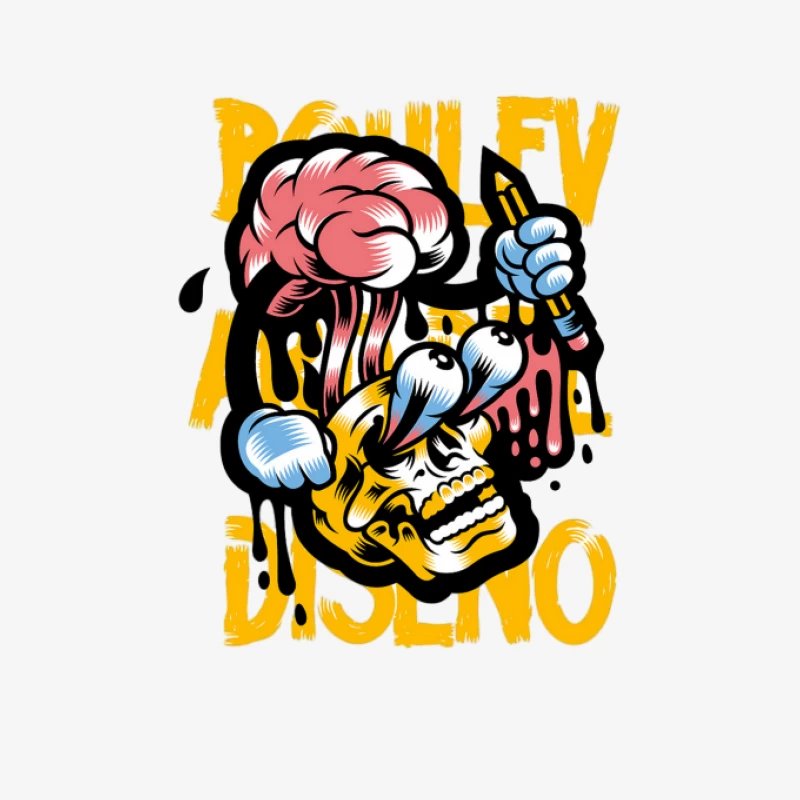 Kreativer Schädel-Design Herren Langarm T-Shirt