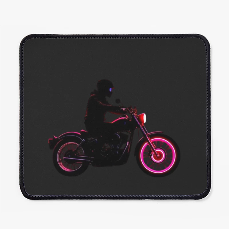 Silhouetted Motorcycle Rider with Neon Red Accents Mouse Pad