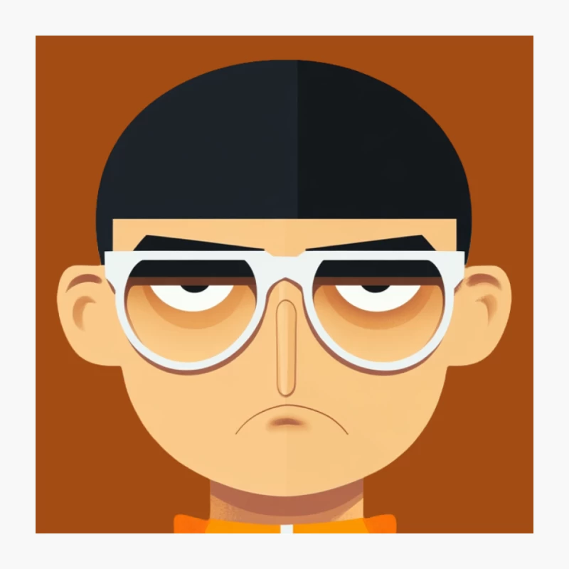Grumpy Cartoon Character with Glasses in Orange Jacket Pin