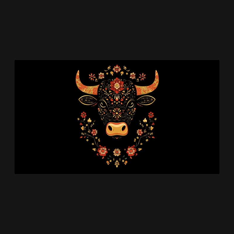 Ornate Floral Bull Head: Stylized Chinese Zodiac Art Desk Mat