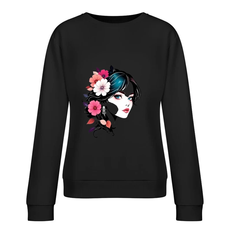 Elegant Floral Portrait with Turquoise Accents Female Pullover Sweatshirt