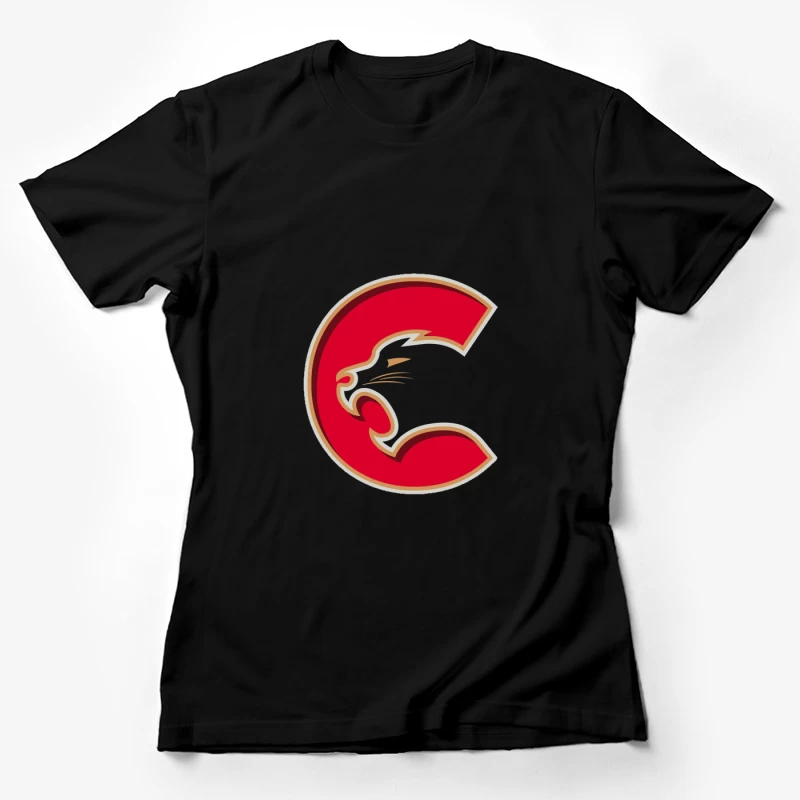 Red Cougar Letter C Sports Logo Design Female T-Shirt