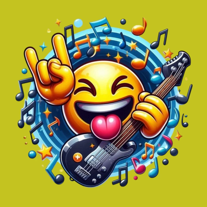 Rocking Smiley Emoji with Guitar and Music Notes Pin