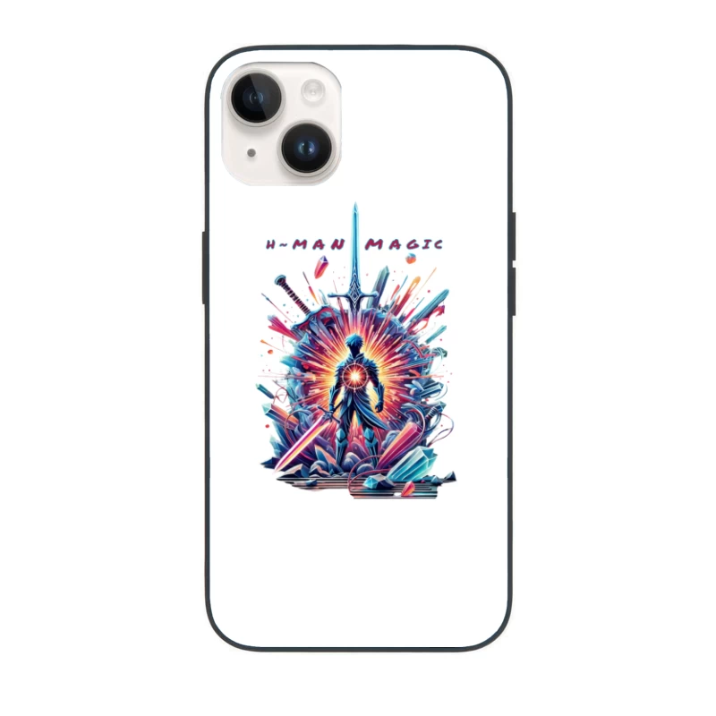 Mystical Warrior Silhouette with Magical Sword Burst iPhone Case