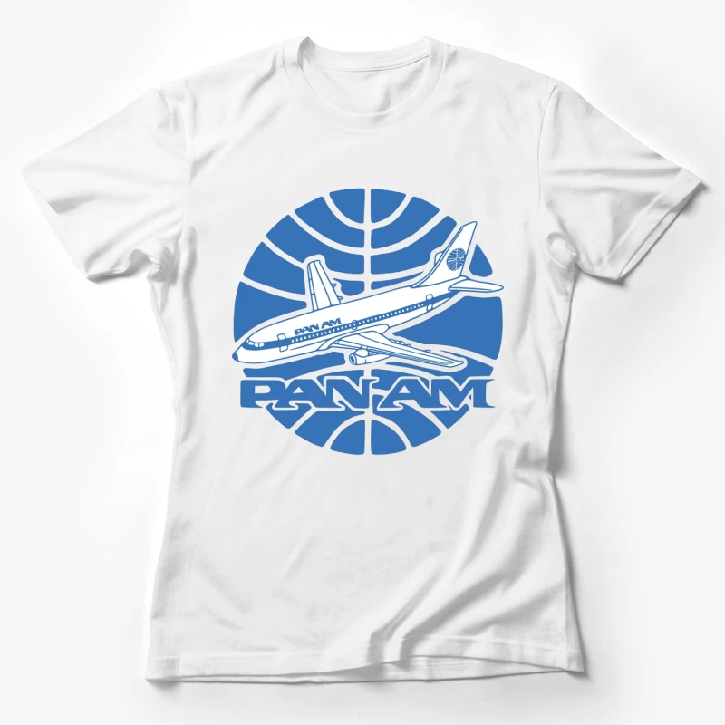 Vintage Pan Am Airlines Blue Globe Logo with Aircraft Design Female T-Shirt