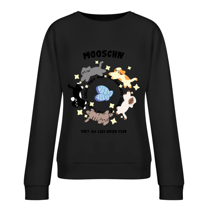 Katzenkreis mit Fischen und Sternen Damen Pullover Sweatshirt