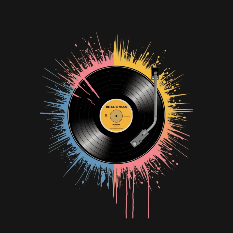 Colorful Vinyl Record Splash Art with Depeche Mode Male T-Shirt