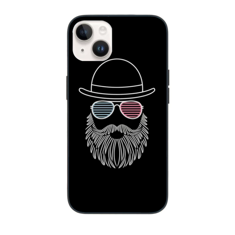 Minimalist Hipster Illustration with Beard and Striped Sunglasses iPhone Case