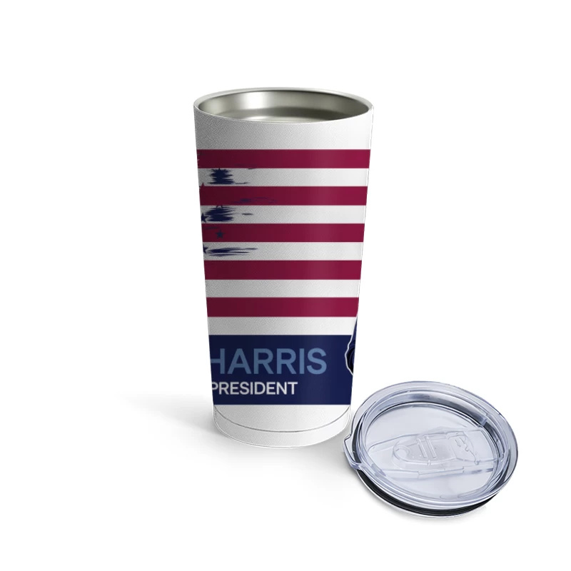 Vice President Kamala Harris Campaign Poster with American Flag Travel Mug