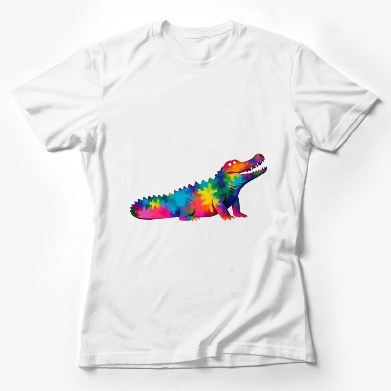 Rainbow Tie-Dye Alligator Illustration Female T-Shirt