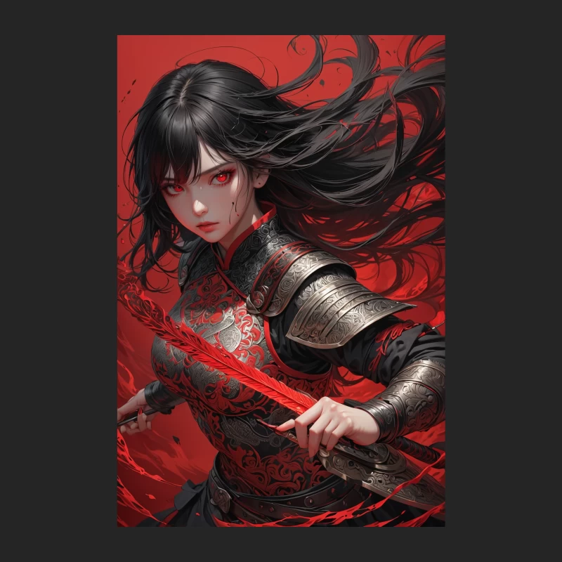 Crimson-Eyed Warrior: A Dark Fantasy Portrait Female Pullover Sweatshirt