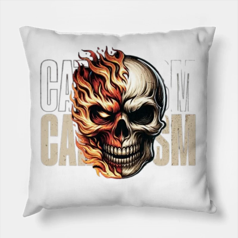 Burning Skull Gothic Flame Design Throw Pillow